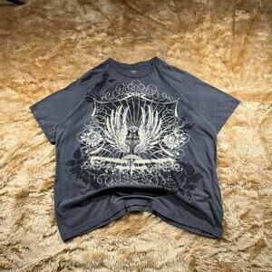 Y2K Gray Affliction Style T-Shirt Grunge Goth Skater Retro Streetwear‎ Size XL